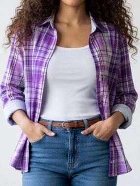 Christopher & Banks Purple Plaid Button Down Shirt